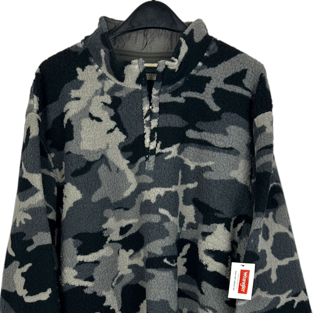 NEW Wrangler Mens 2XL Sherpa Fleece 1/4 Zip Gray Camo Shacket Shirt Jacket